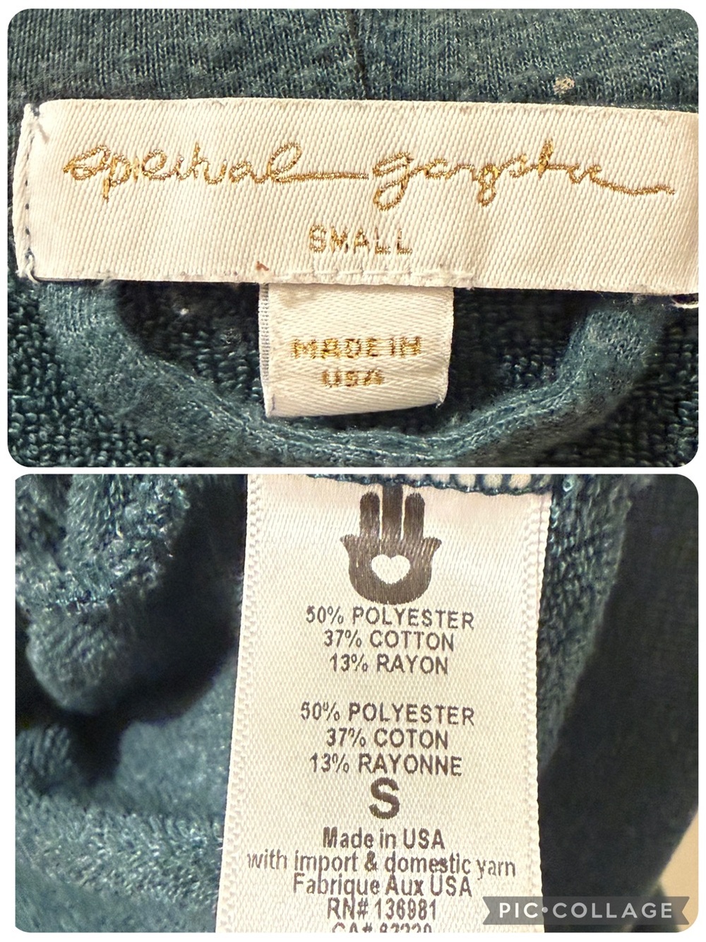 Spiritual Gangster Teal Varsity Stripe Zip Hoodie Made USA Small - Picture 7 of 7